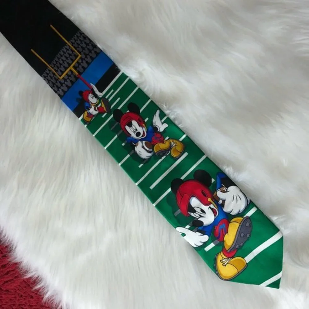 Vintage Disney Silk Mickey Mouse Tie Green Football Themed